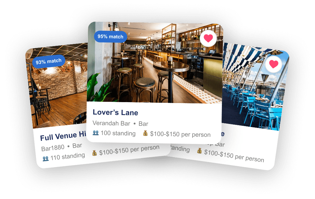 Vera AI venue finder matched cards